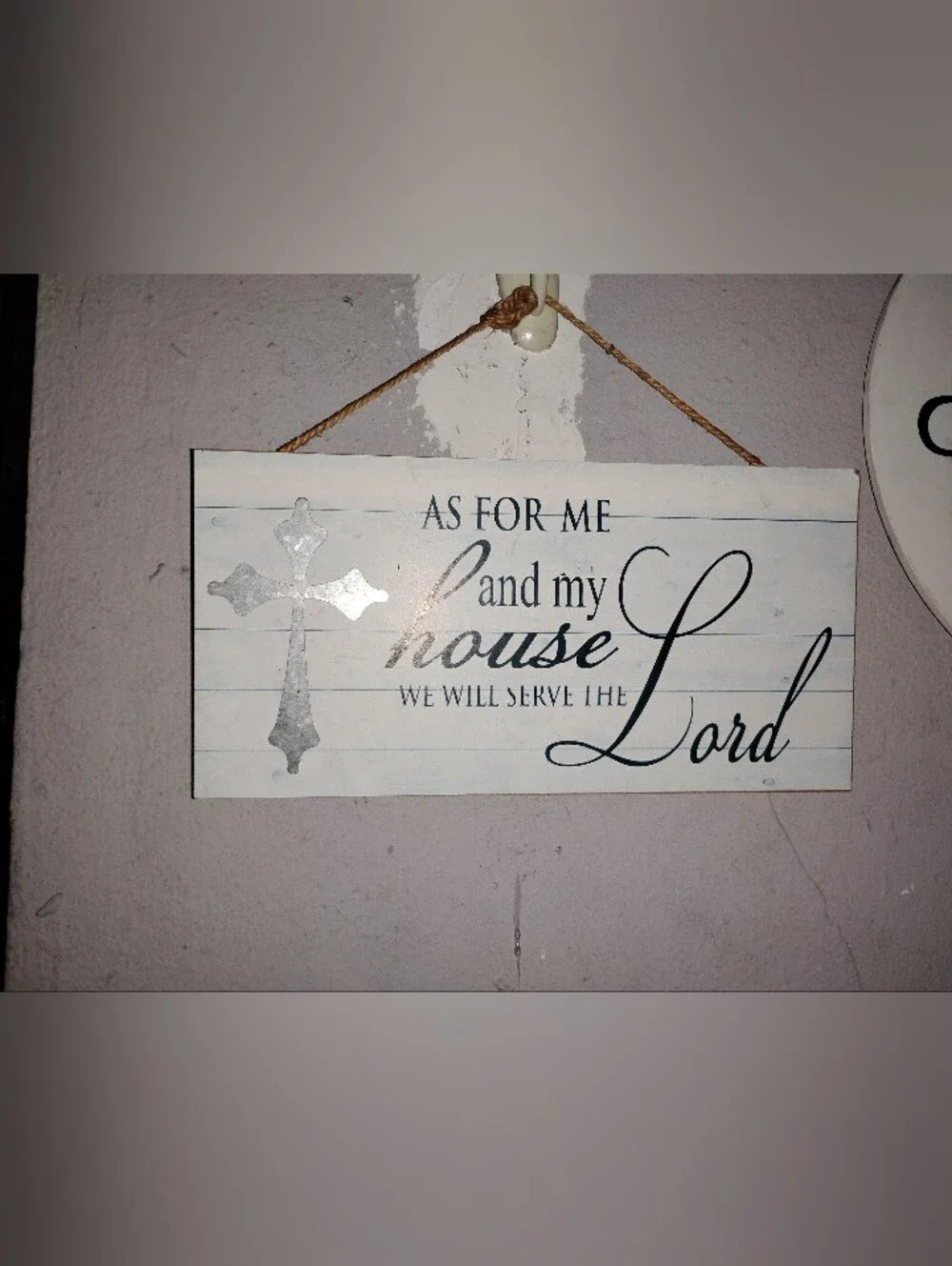 Faith-Inspired White and Silver Wall Sign - 'As For Me and My House'